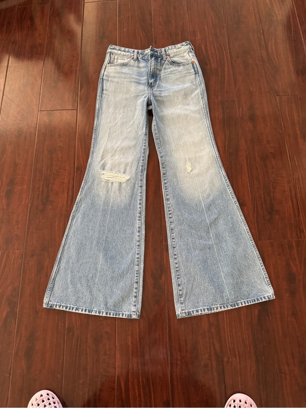 Wrangler Light Blue Wide-Leg Distressed Jeans